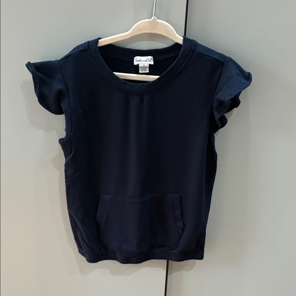 Splendid Navy Short Sleeve Top with Front Pocket